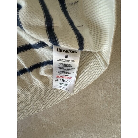 Threadbare Knit Trophy Neck Striped Polo In Acru &Blue Size Medium Preppy - Picture 5 of 10